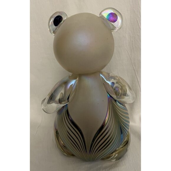 1996 Stuart Abelman Iridescent Pulled Feather Art Glass Frosted Body Teddy Bear - Picture 9 of 16